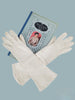 Early 60s Cream White Leather Gloves on Blue bkgrnd