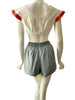 50s Crop Top in Cream and Red Cotton Twill - sm