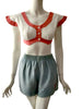 50s Crop Top in Cream and Red Cotton Twill