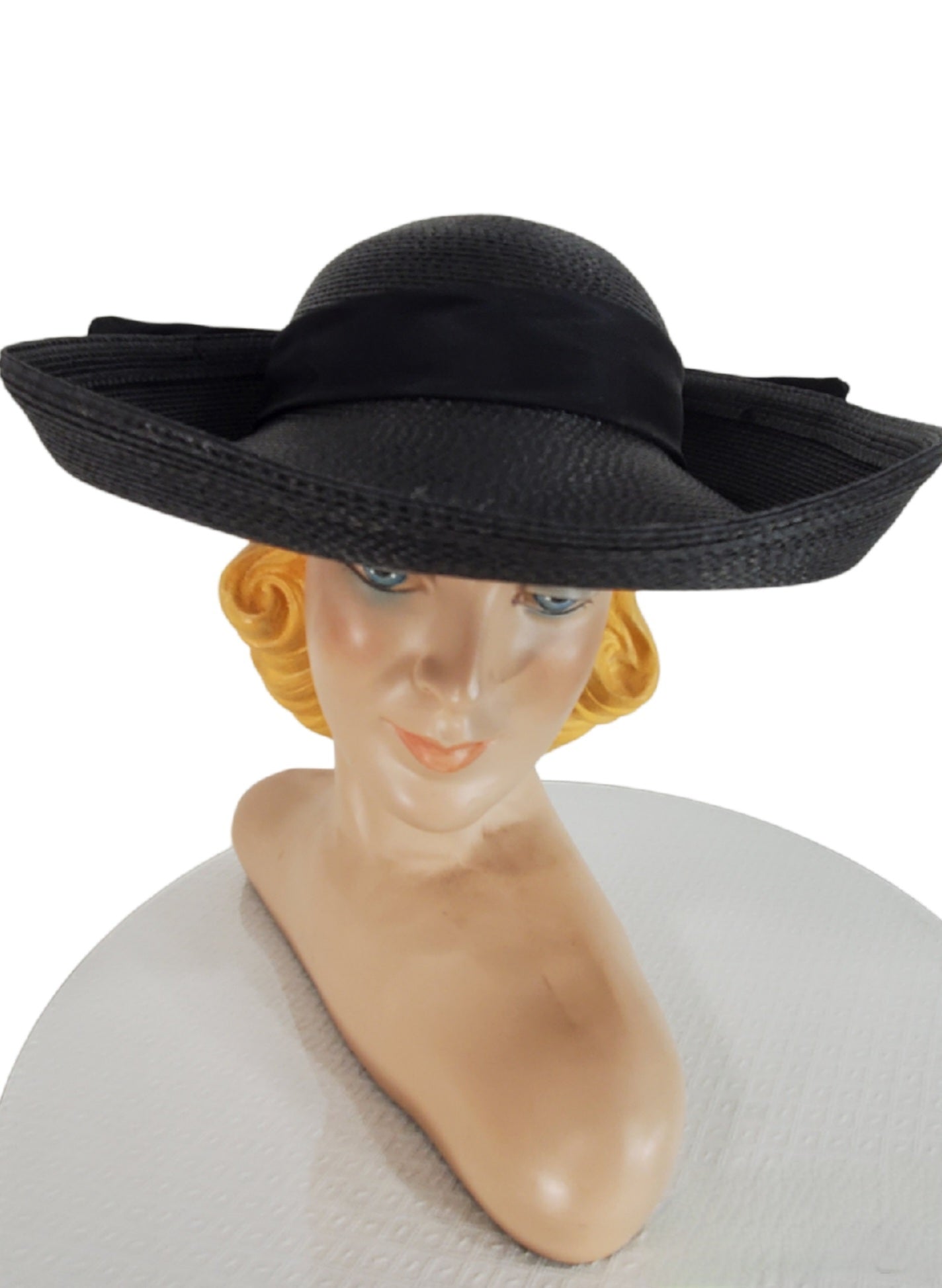 Yves Saint Laurent YSL Vintage Glossy Black Straw Hat, 1980s
