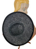 40s/50s Navy or Black Wide Brim Straw Picture Hat With Silk Floral