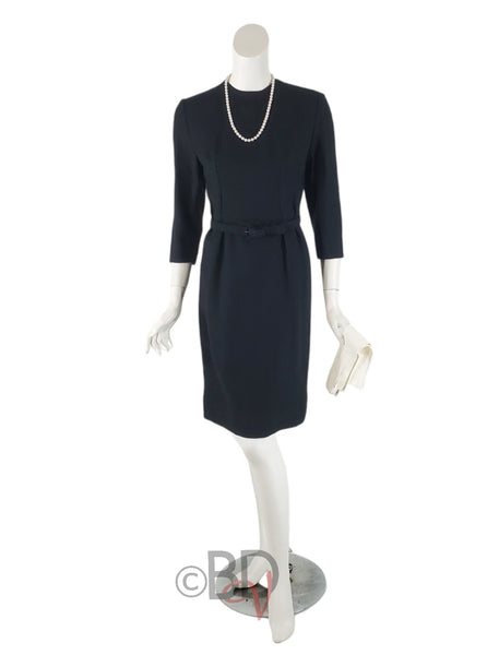 50s or 60s Black Wool Wiggle Dress