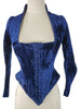 Antique Victorian Blue Velvet Corset Front Bodice - xs, sm