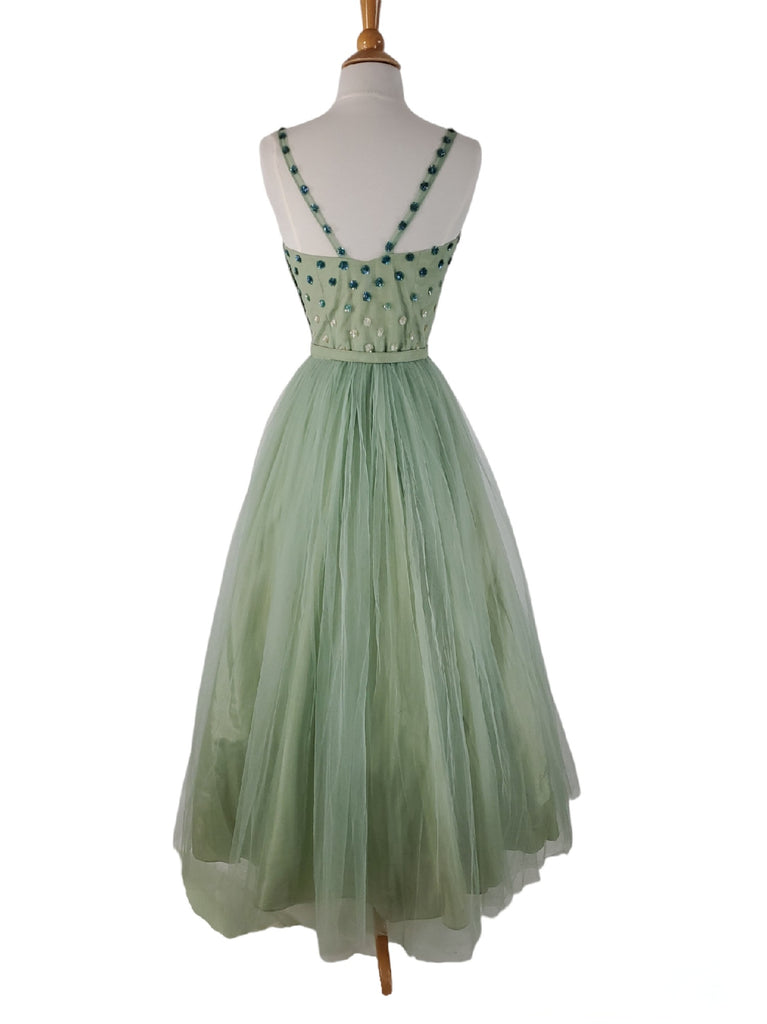 40s/50s Seafoam Green Tulle Ball Gown + Wrap - sm, med