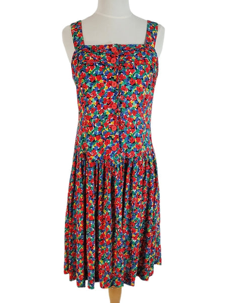 80s Does 20s Bright Floral Drop Waist Sundress – Better Dresses Vintage