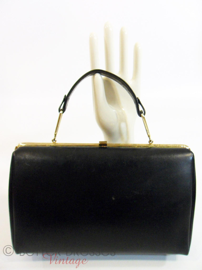Vintage 50s 60s Leather Frame Purse Handbag Black With Original Tags ...