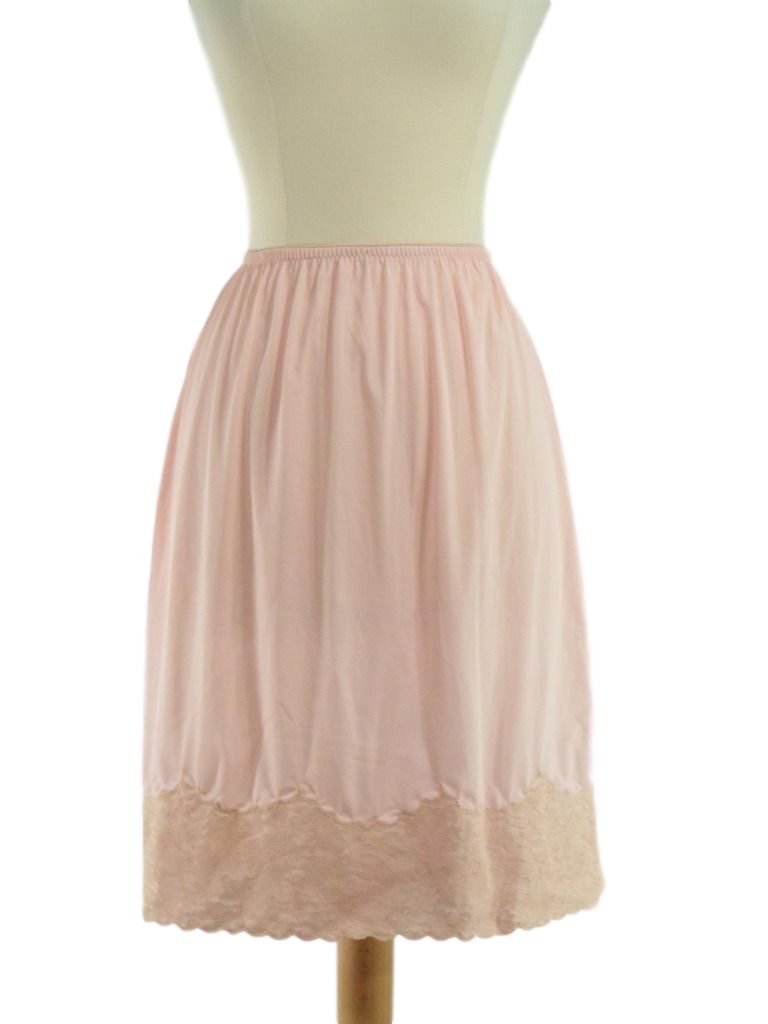 Vintage 1950s Blush Pink Nylon Slip 50s Empire Waist Sheer Lace Trim Slip  Dress Medium 