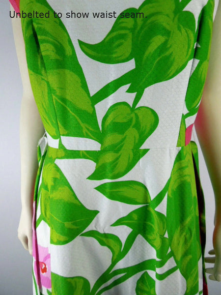 Vintage Malia Honolulu Tropical/Fruit Kelly Sleeveless Midi Tie Back selling Dress