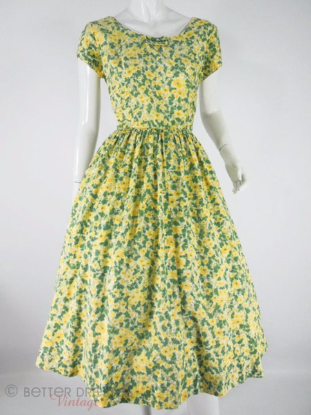 50s Yellow & Green Cotton Dress at Better Dresses Vintage