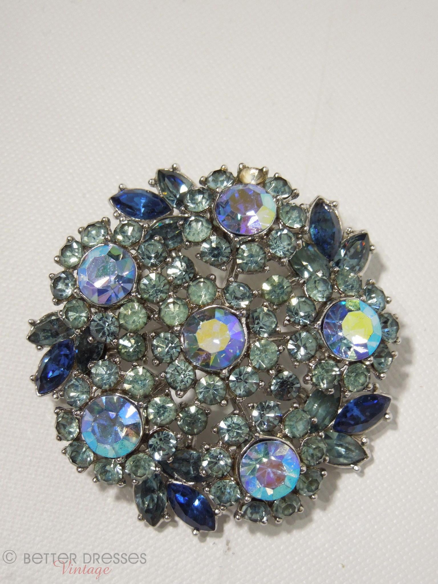TIVAS Brooch Colorful Women Gold Zinc Alloy Green Blue Crystal