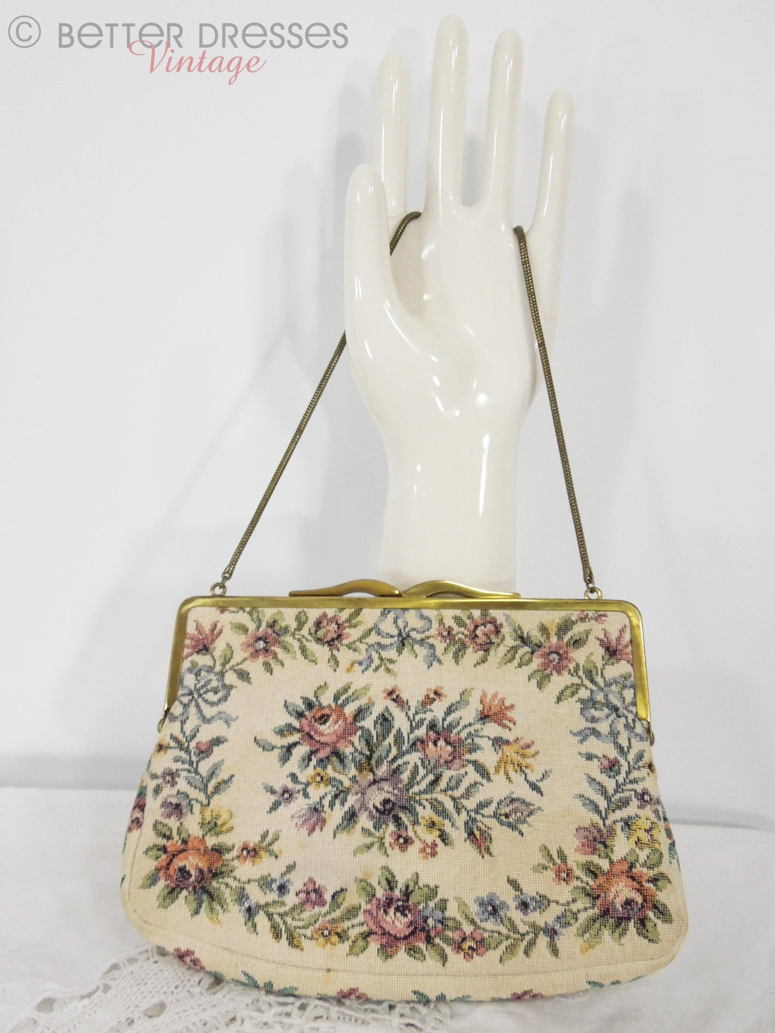Vintage Tapestry Bag With Decorative Frame 