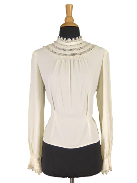 40s Long Sleeve Bishop Collar Blouse