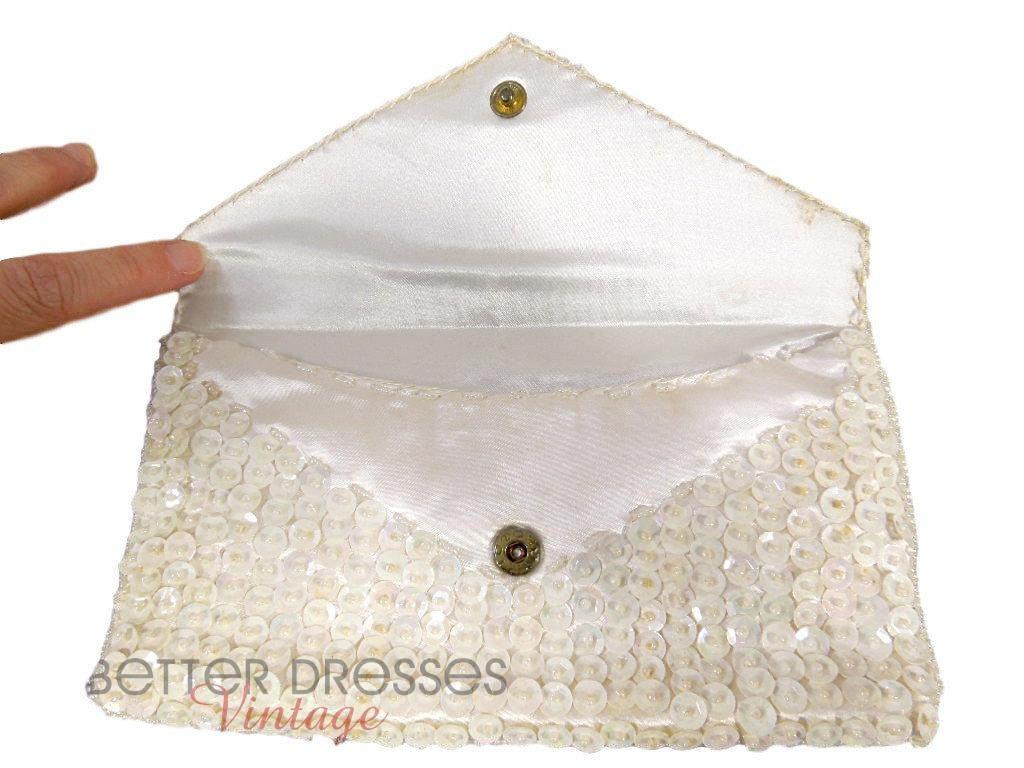 Vintage White Beaded Evening Bag Clutch