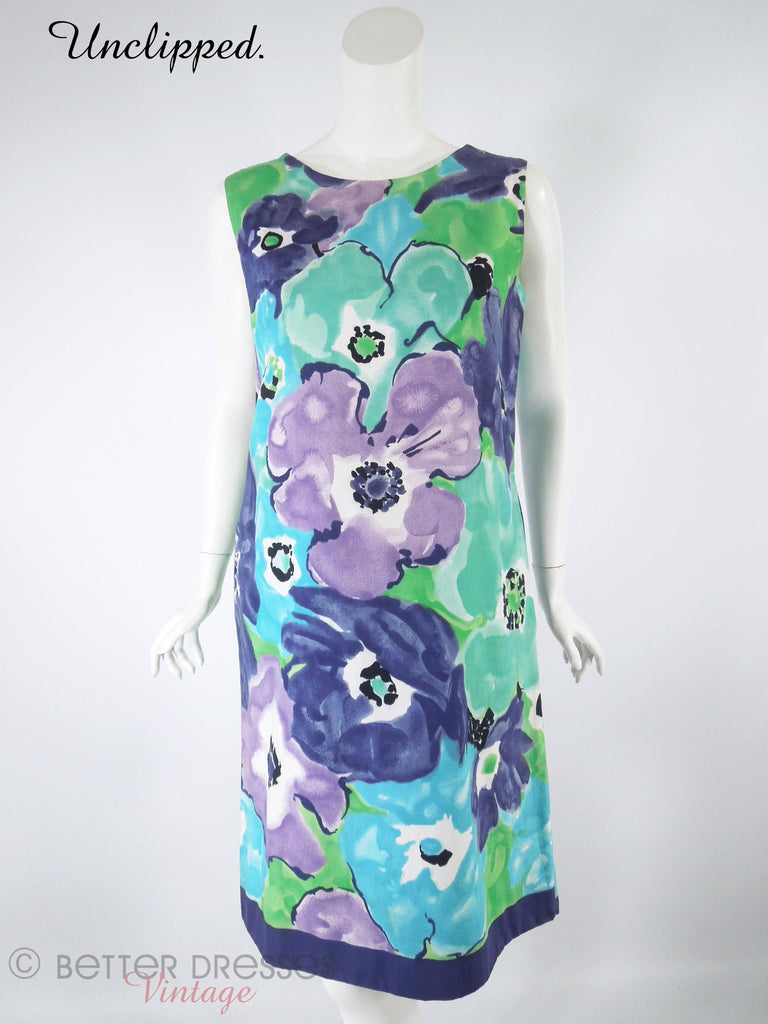 60s/70s Shift Dress in Blues Purples Hawaiian Floral – Better Dresses ...