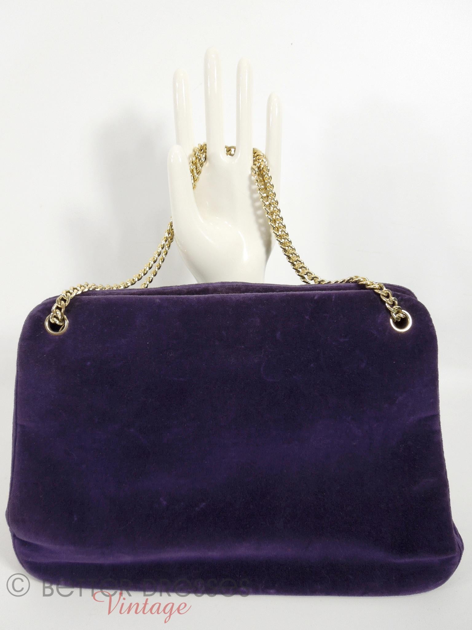 Vintage MM handbag, 1940s top handle purse, purple felt purse