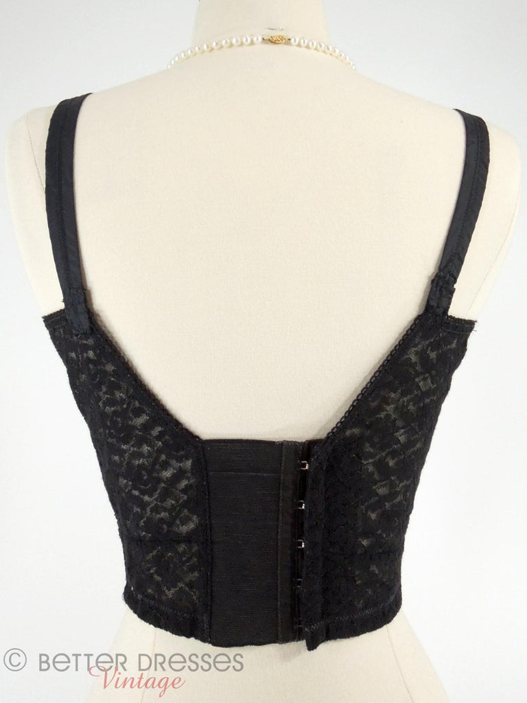 Vintage 1950s Bullet Bra Black Lace Longline Bustier 38d Med Lg