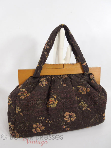 40s wood Frame Carpet Bag Purse - side 1