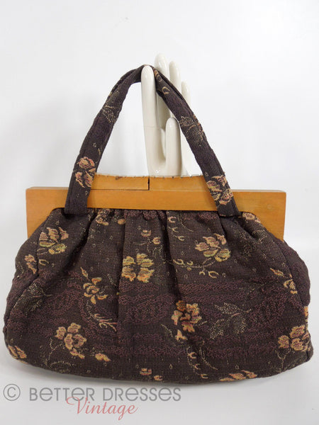 40s wood Frame Carpet Bag Purse - side 2