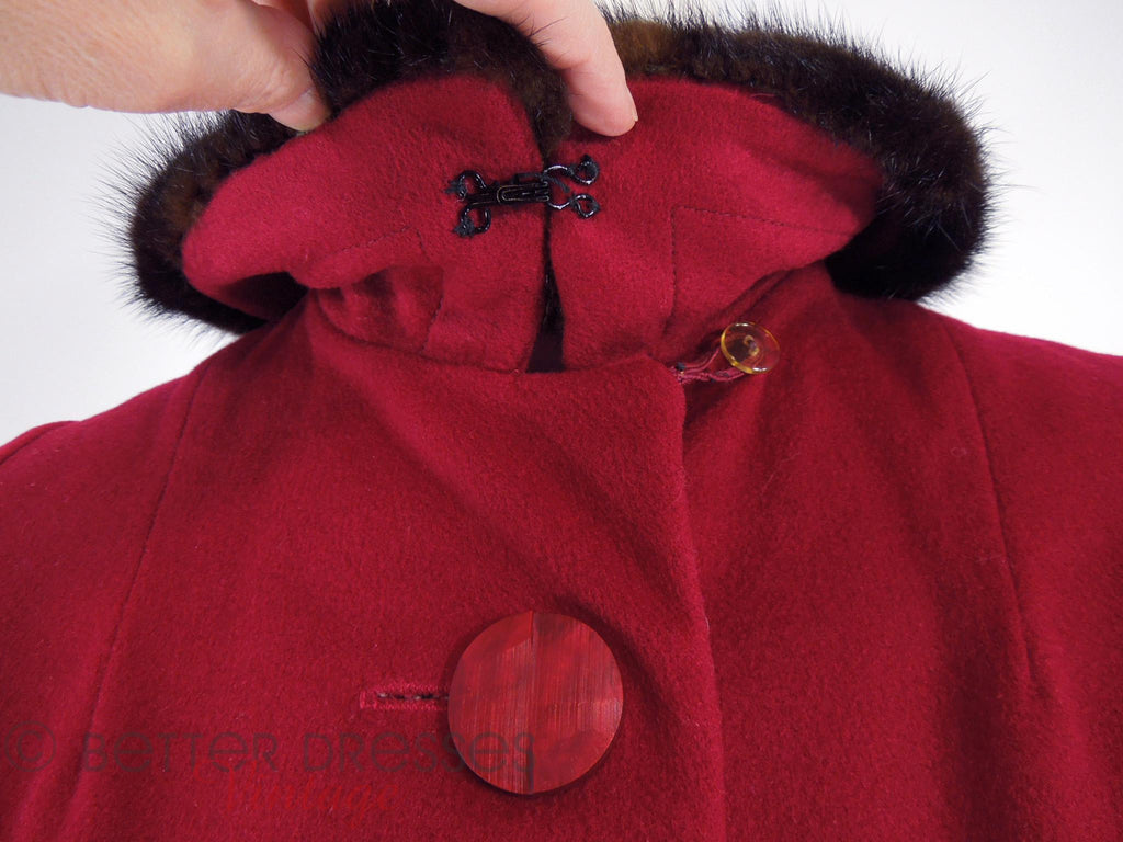 Vintage 1960s Red Wool Mod Coat With Mink Collar Sm Med Better Dresses Vintage 