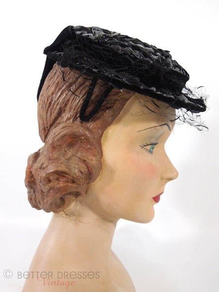 40s/50s Modified Sailor Veil Hat - side