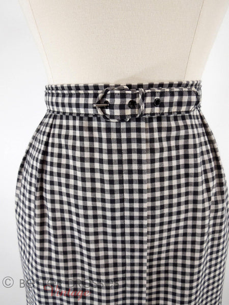 50s B&W Gingham Slim Skirt - close