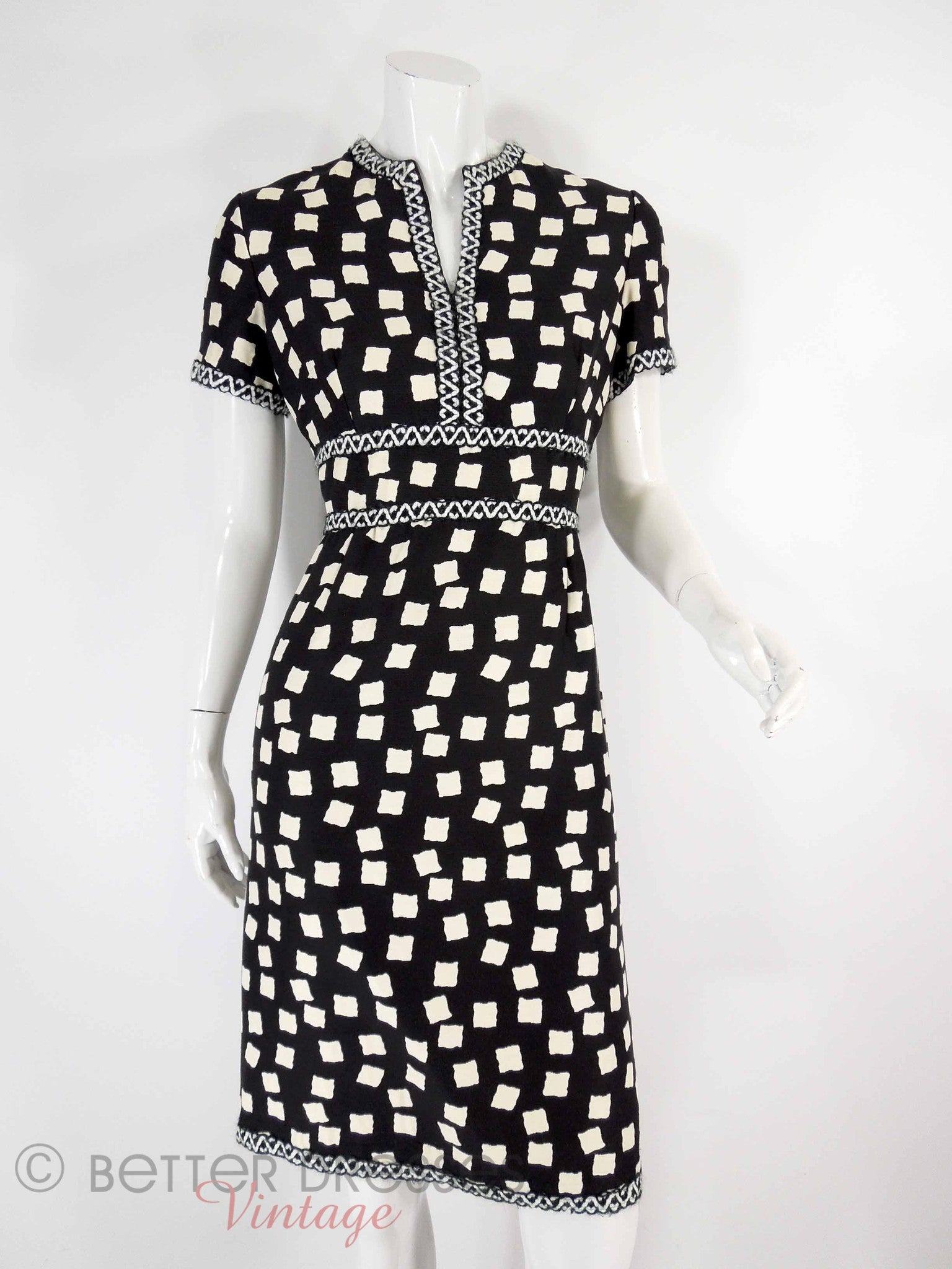 70s Black & White Geometric Sheath Dress - sm, med – Better