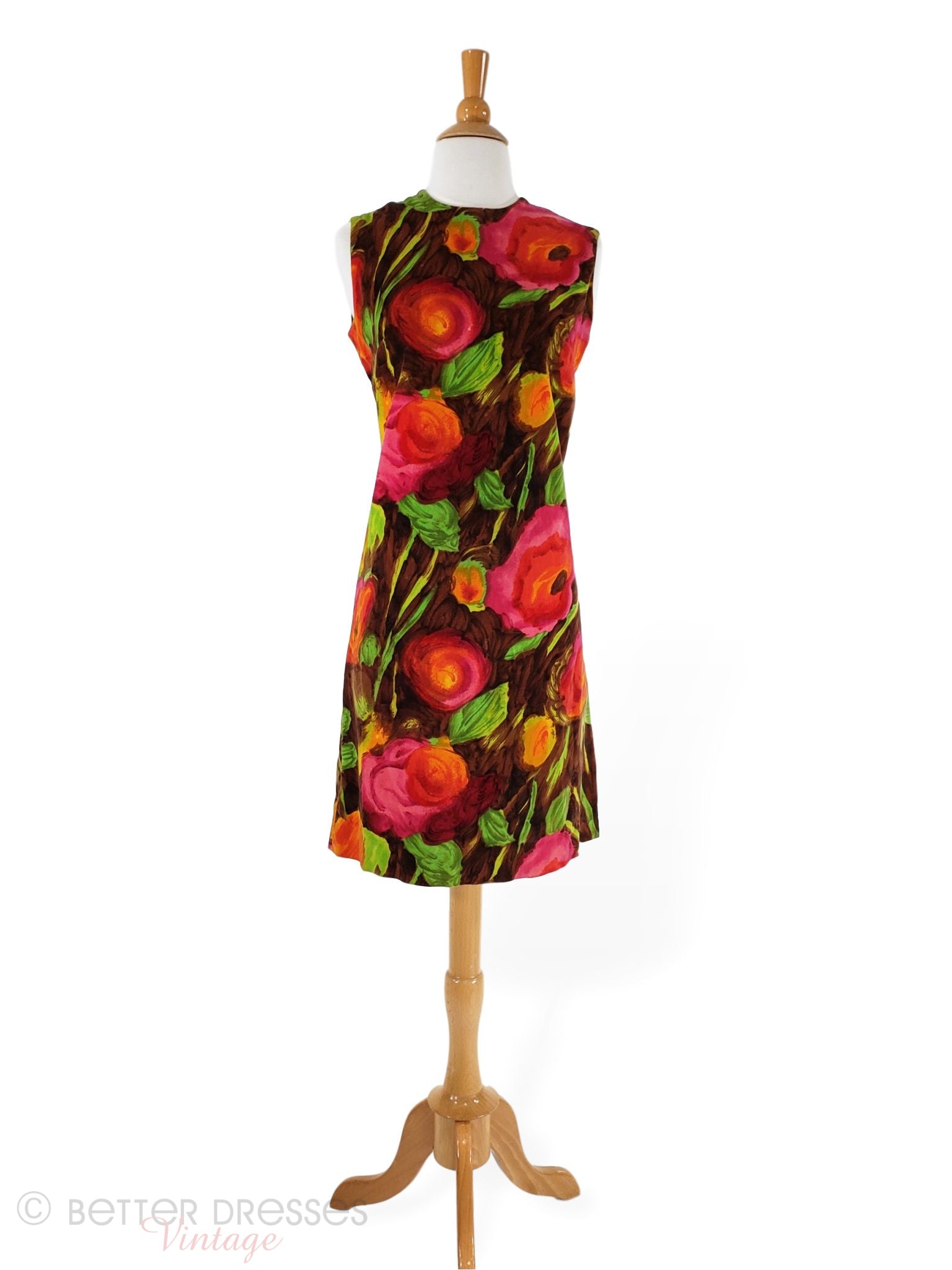60s Shift Dress in Bold Floral Velvet - med, lg – Better Dresses Vintage