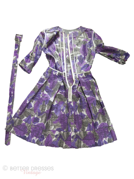 50s/60s Purple Watercolor Dress With Nipped Waist Full Skirt - sm, med –  Better Dresses Vintage