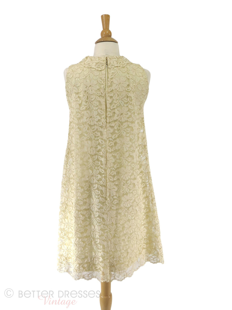 60s Cream Lace Mini Shift Sleeveless Roll Neck Dress - sm, med – Better ...