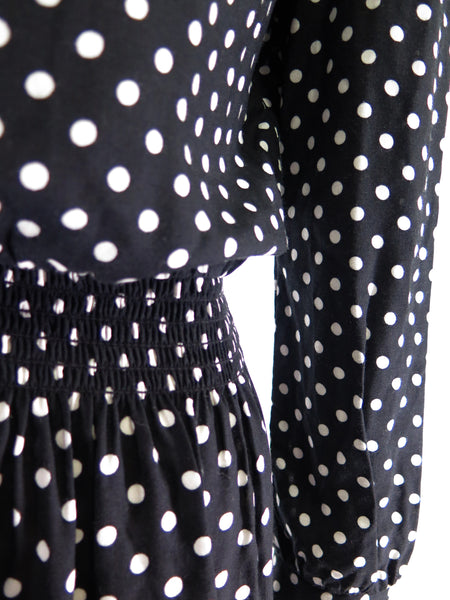 80s polka dot dress - waist ruching