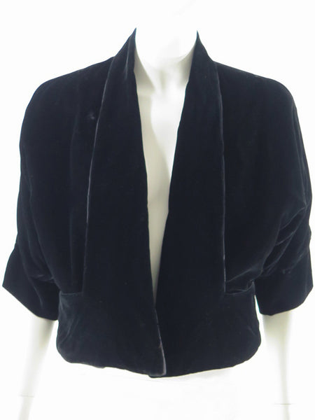 1950s black velvet no-closure jacket