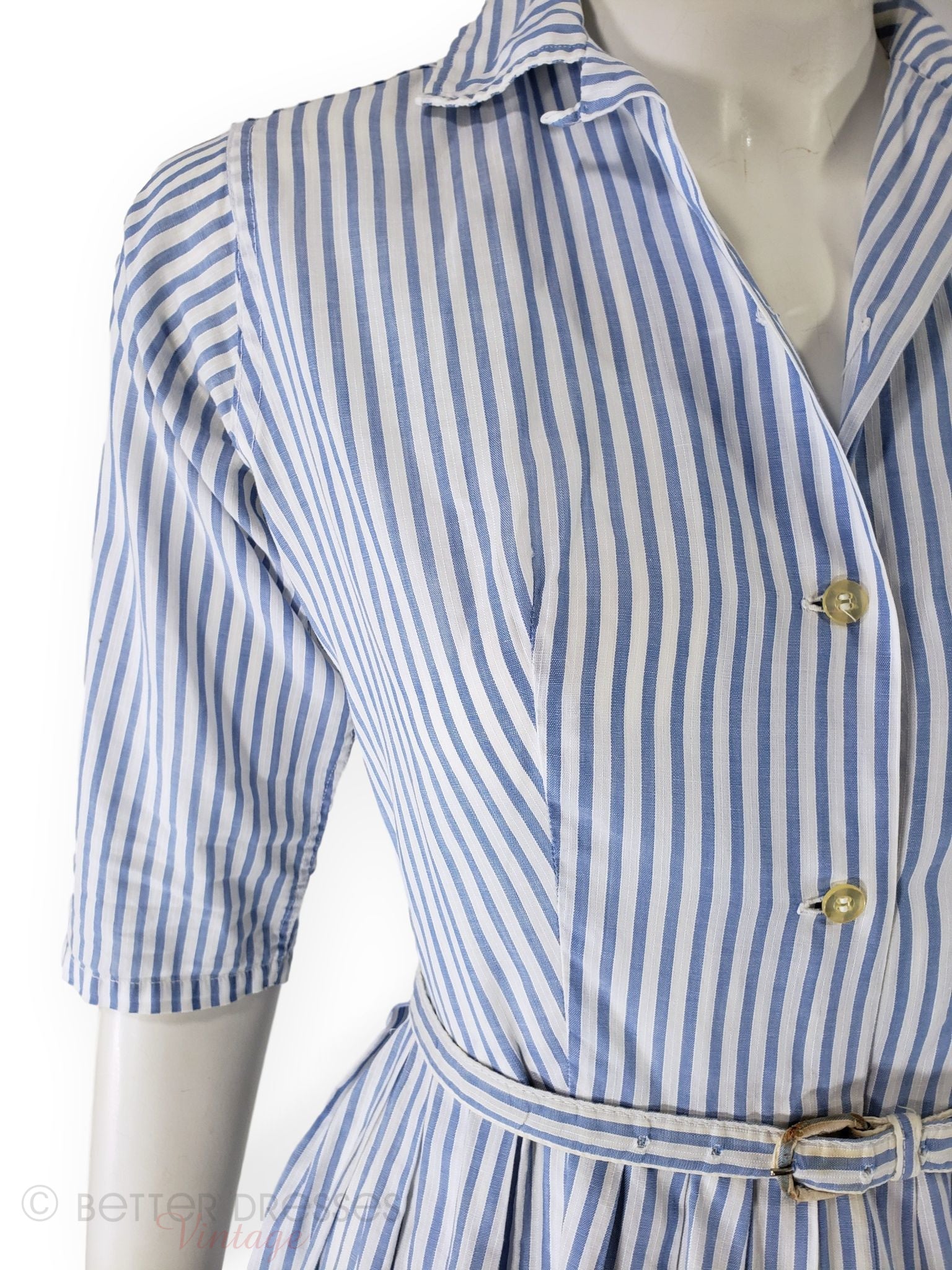 70s 80s Blue Striped Puff Sleeve Dress - Small to Medium – Flying