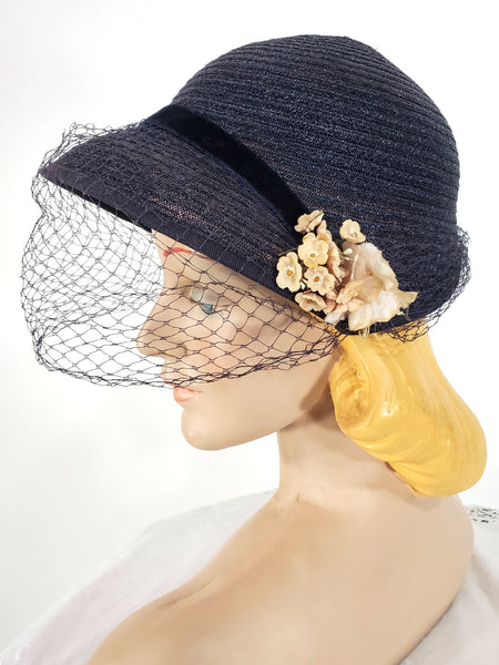 50s Veil Hat in Blue Straw – Better Dresses Vintage